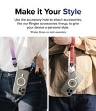 iPhone 15 Pro Max Case | Fusion Magnetic - Two people wearing phones on colorful lanyards attached to clear cases.