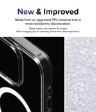 iPhone 15 Pro Max Case | Fusion Magnetic - Clear phone case corner detail next to a pile of raw TPU plastic pellets.