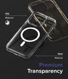 iPhone 15 Pro Max Case | Fusion Magnetic - Comparison of a yellowed, scratched old case and a clear new magnetic case.