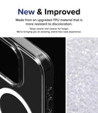iPhone 15 Pro Max Case | Fusion Magnetic - Clear phone case corner detail next to a pile of raw TPU plastic pellets.