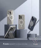 iPhone 15 Pro Max Case | Fusion Magnetic - Clear magnetic cases for iPhone 15 Pro Max displayed on gray pedestals.