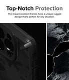 iPhone 15 Pro Max Case | Fusion-X - Close-up of a rugged black phone case corner next to a textured rock background.