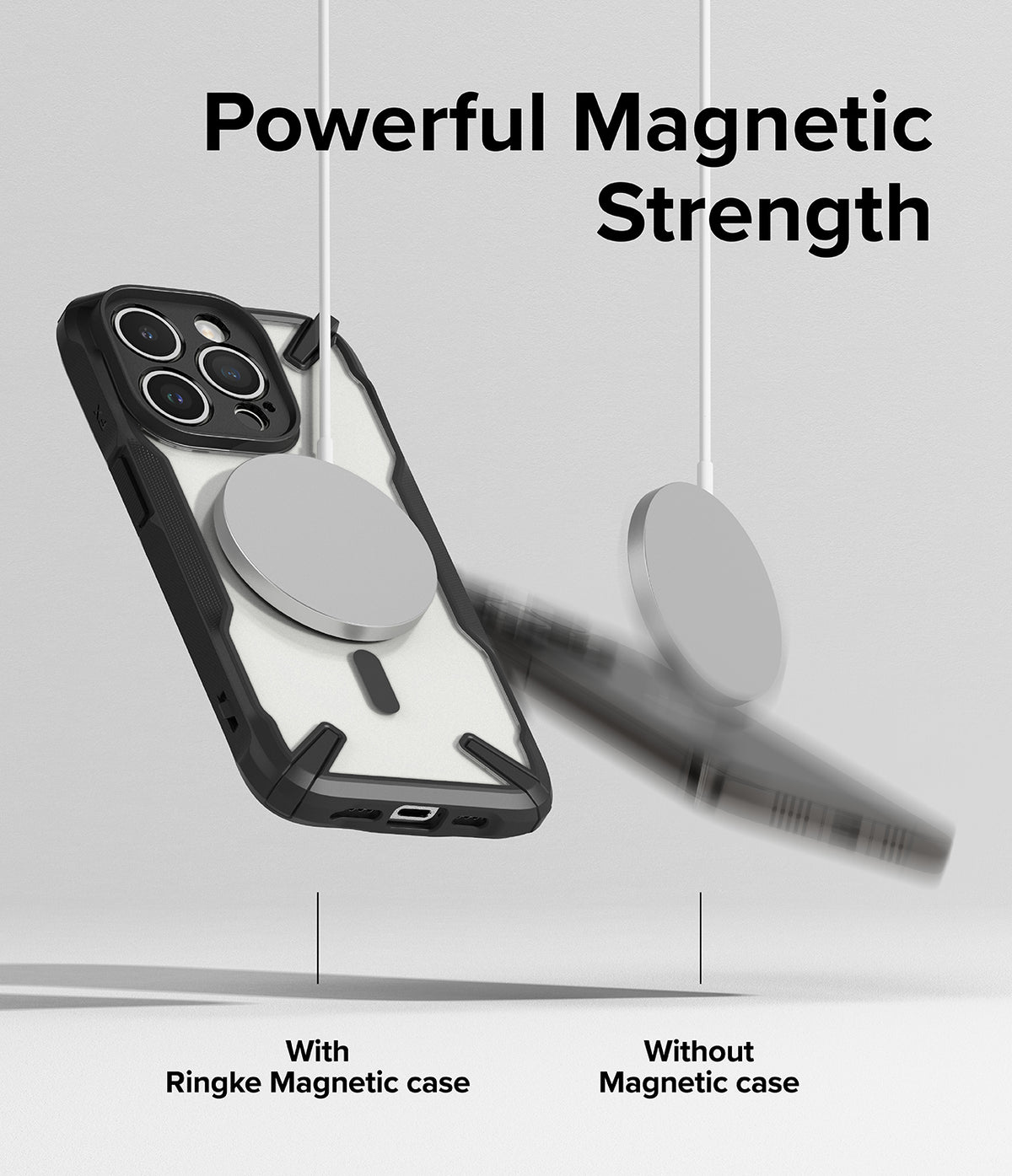 iPhone 15 Pro Max Case | Fusion-X Magnetic Matte Black - Magnetic charger attached to phone case vs falling off.