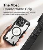 iPhone 15 Pro Max Case | Fusion-X Magnetic Matte Black - iPhone 15 Pro Max Case - Hand holding a matte black phone case with a magnetic ring and textured side grip pattern.