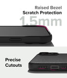 iPhone 15 Pro Max Case | Onyx - Close-up of 1.5mm raised screen bezel and precise port cutouts on a black phone case.