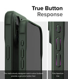 iPhone 15 Pro Max Case | Onyx - Dark green phone case showing textured side buttons with precise cutouts for tactile response.