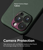 iPhone 15 Pro Max Case | Onyx - Dark green phone case highlighting 1.2mm raised camera edges for lens protection.
