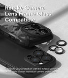 iPhone 15 Pro Max Case | Onyx Design - Black phone case with individual camera lens protectors and camo pattern back.