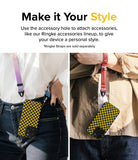 iPhone 15 Pro Max Case | Onyx Design - Two people wearing yellow and black checkered phone cases attached to colorful lanyards.
