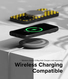 iPhone 15 Pro Max Case | Onyx Design - iPhone 15 Pro Max in an Onyx case wirelessly charging on a pad with a charging icon.