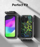 iPhone 15 Pro Max Case | Onyx Design - iPhone 15 Pro Max with a black case featuring a blue and green paint splatter design.