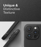iPhone 15 Pro Max Case | Onyx Magnetic - Close-up of textured black phone case showing camera lens and side buttons.