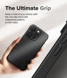 iPhone 15 Pro Max Case | Onyx Magnetic - Hand holding a black phone case with a micro-dot textured side grip.