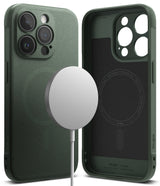 iPhone 15 Pro Max Case | Onyx Magnetic - Dark green textured phone case shown from back and interior with magnetic charger.