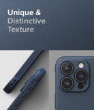 iPhone 15 Pro Max Case | Onyx - Navy blue textured phone case showing side buttons and triple-lens camera module.