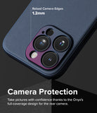 iPhone 15 Pro Max Case | Onyx - Navy blue phone case highlighting 1.2mm raised camera edges for lens protection.