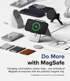 iPhone 15 Pro Max Case | Silicone Magnetic - iPhone in a magnetic case charging on a stand surrounded by MagSafe accessories.