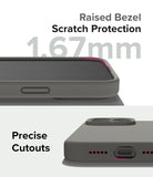 iPhone 15 Pro Max Case | Silicone Magnetic - Close-up of gray phone case showing 1.67mm raised bezel and precise port cutouts.