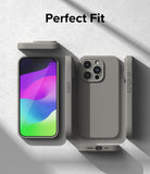 iPhone 15 Pro Max Case | Silicone Magnetic - Gray phone case shown from multiple angles with a colorful screen display.
