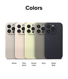iPhone 15 Pro Max Case | Silicone Magnetic - Five iPhone 15 Pro Max cases in Stone, Pink Sand, Sunny Lime, Gray, and Deep Blue.