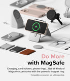 iPhone 15 Pro Max Case | Silicone Magnetic - iPhone 15 Pro Max on a magnetic stand surrounded by various MagSafe accessories.