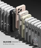 iPhone 15 Pro Max Case | Silicone Magnetic - A row of colorful silicone iPhone 15 Pro Max cases standing upright.