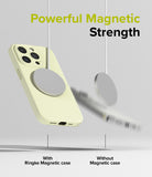 iPhone 15 Pro Max Case | Silicone Magnetic - A magnetic charger attached to a yellow phone case versus falling off.