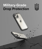 iPhone 15 Plus Case | Fusion Bold - iPhone 15 Plus in a protective case falling onto a cracked surface with military-grade certification.