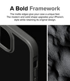 iPhone 15 Plus Case | Fusion Bold - Close-up of a matte gray phone case frame with a textured, sand-like surface detail.