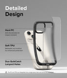 iPhone 15 Plus Case | Fusion Bold - Exploded view of a phone case showing hard PC and soft TPU layers with lanyard holes.