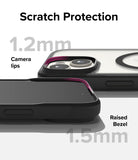 iPhone 15 Plus Case | Fusion Bold Magnetic - Close-up of phone case showing 1.2mm camera lips and 1.5mm raised screen bezel.