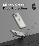 iPhone 15 Plus Case | Fusion Bold - iPhone 15 Plus case falling onto a cracked surface with military-grade drop protection text.