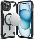 iPhone 15 Plus Case | Fusion-X Magnetic Matte Black - Matte black protective case with MagSafe charger on back.
