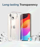 iPhone 15 Plus Case | Fusion - A clear phone case standing in front of an iPhone 15 Plus surrounded by ice cubes.