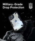 iPhone 15 Plus Case | Fusion-X - Protective case on jagged rock with debris, highlighting military-grade drop protection.