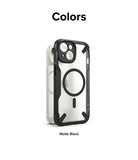iPhone 15 Plus Case | Fusion-X Magnetic Matte Black - Matte black protective case with MagSafe ring on a light phone.