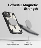 iPhone 15 Plus Case | Fusion-X Magnetic Matte Black - A magnetic charger sticks to a phone case while another falls away.