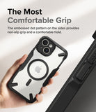 iPhone 15 Plus Case | Fusion-X Magnetic Matte Black - Hand holding a matte black phone case with a dot-textured grip.