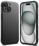 iPhone 15 Plus Case | Onyx - Front and back views of a textured black phone case on an iPhone 15 Plus.