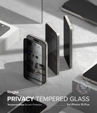 iPhone 15 Plus Screen Protector | Privacy Glass - Three iPhones showing the darkening effect of privacy screen glass.