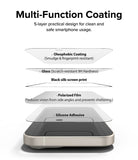iPhone 15 Plus Screen Protector | Privacy Glass - iPhone 15 Plus Screen Protector - Exploded view showing 5 layers of privacy glass including coating, glass, and adhesive.
