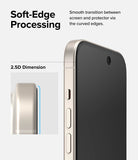 iPhone 15 Plus Screen Protector | Privacy Glass - Close-up of a smartphone with a 2.5D curved-edge privacy screen protector.