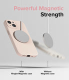 iPhone 15 Plus Case | Silicone Magnetic - A magnetic charger holding a pink phone case while another phone falls away.