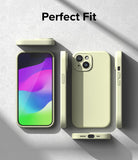 iPhone 15 Plus Case | Silicone Magnetic - Light yellow phone case shown from multiple angles against a textured background.