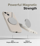 iPhone 15 Plus Case | Silicone Magnetic - Comparison showing a magnetic charger attached to a case versus falling off.