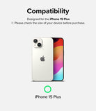 iPhone 15 Plus Screen Protector | Full Cover Glass - iPhone 15 Plus Screen Protector - Compatibility graphic showing a white iPhone 15 Plus with text confirming device fit.