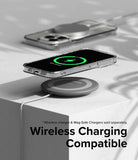 iPhone 15 Pro Case | Air - Clear phone case on a wireless charging pad showing a green charging icon on the screen.