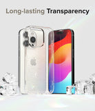 iPhone 15 Pro Case | Air - Clear glitter phone case standing with an iPhone 15 Pro surrounded by ice cubes.