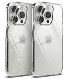 iPhone 15 Pro Max Case | Air - Two clear iPhone 15 Pro Max cases, one with gold glitter and one plain, shown from the back.