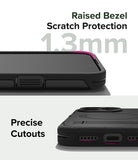 iPhone 15 Pro Case | Alles - Close-up of phone case showing 1.3mm raised bezel for screen protection and precise port cutouts.